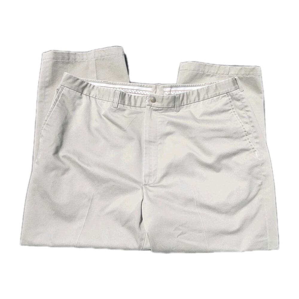 Men's Khaki Chino Pants 44x32 Premium No-Iron Long-Staple Combed Cotton